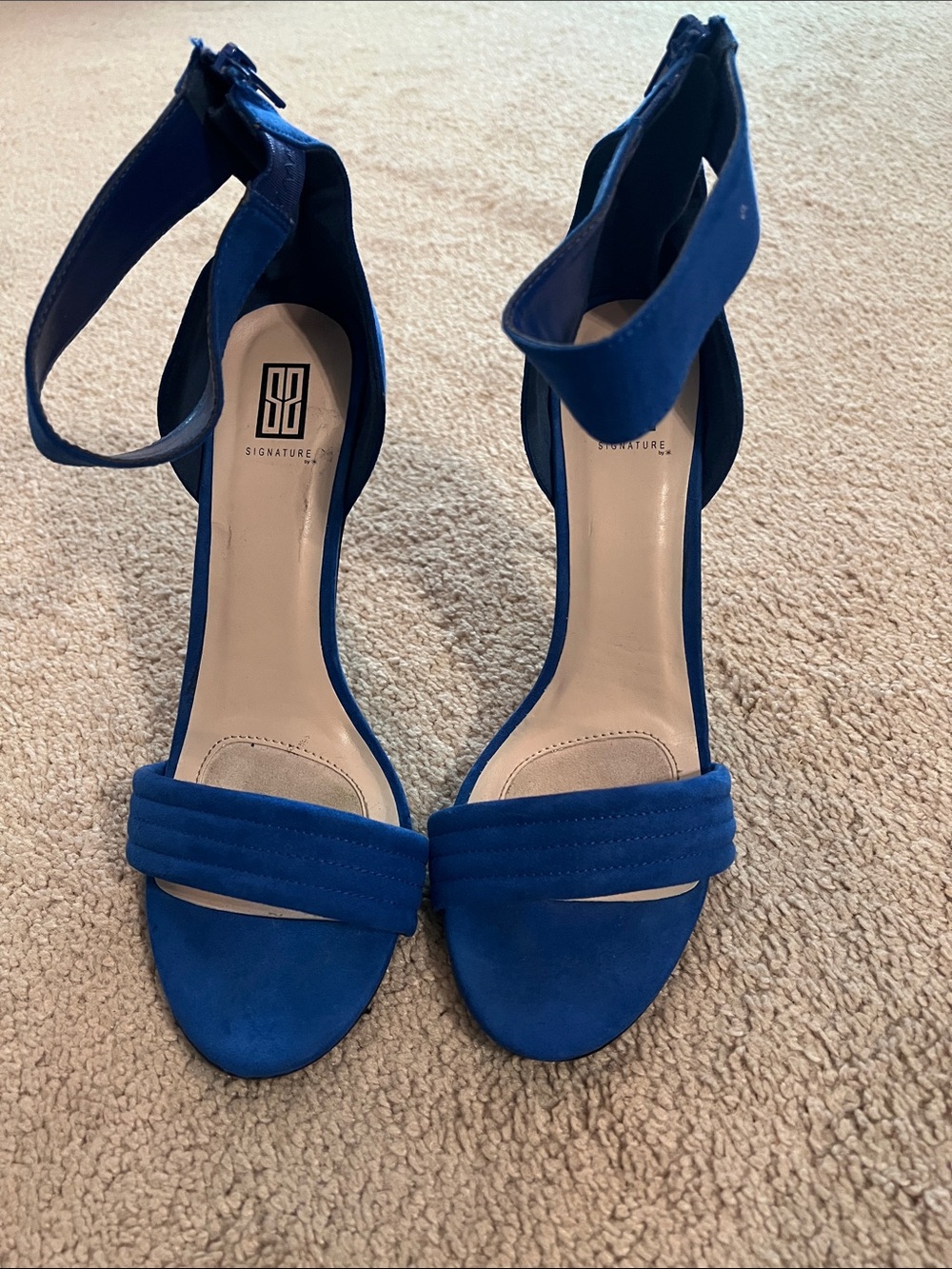 Signature Royal Blue Suede Ankle-Strap Heels